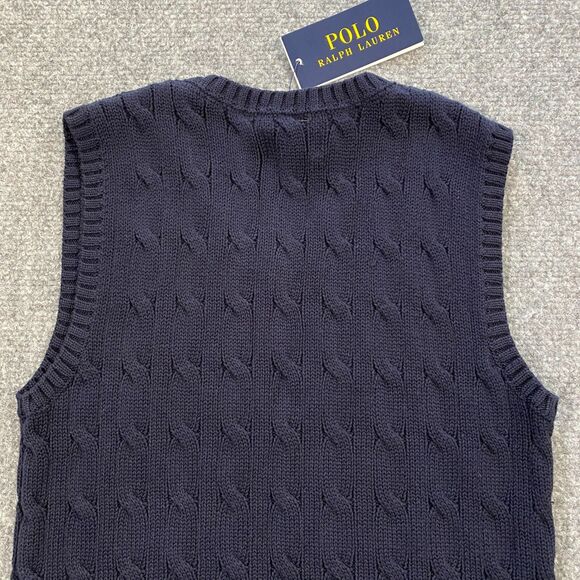 Polo Ralph Lauren Cable Knit V-Neck Sweater Vest Youth Boys 6 Navy Blue Red Pony - Picture 13 of 14